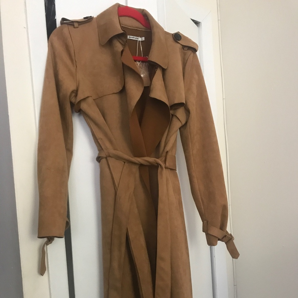 Stradivarius Camel Bonded Suede Trench Coat